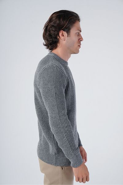 Trist Star Gray Men's Thessaloniki Crew Neck Knitwear Wool Sweater