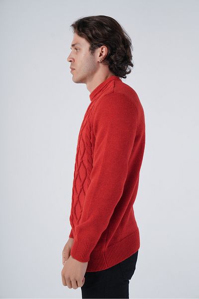 Trist Star Red Men's Hair Braided Exercise Crew Neck Knitwear Wool Sweater