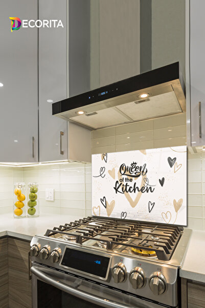 Decorita Cam Ocak Arkası Koruyucu | Queen Of The Kitchen - Krem | 49,5cm X 76cm