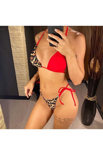 ZEKAS FASHION Leopard double color bikini set