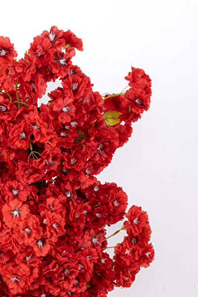 YAPAY ÇİÇEKÇİNİZ Çim Detaylı Beyaz Saksıda Kırmızı Renkli 100 cm Yapay Salon Bitkisi