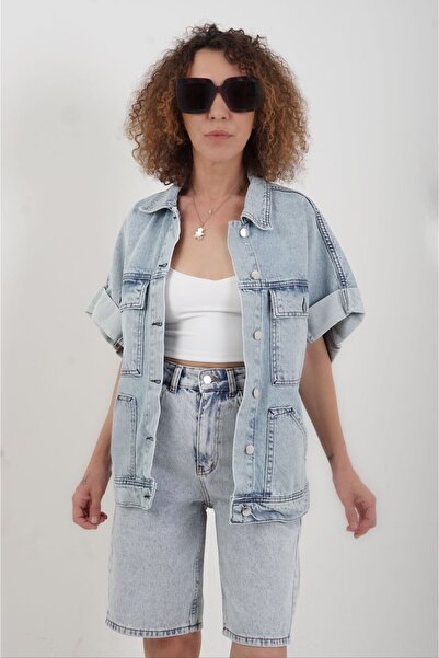 Zelish My Sister Μπλε τζιν γιλέκο με λεπτομέρεια τσέπης
