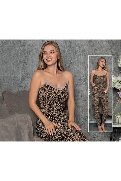 JENİKA Dámská 2dílná sada leopardích punčochových kalhot úzkého střihu s provazovým popruhem
