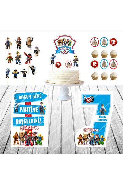 SİYAH PARTİ EVİ Roblox 7 Yaş Doğum Günü Maketi / Pasta Süsü Seti