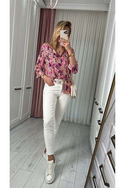 MAKRAS EXCLUSIVE Blugi Mom din Lycra cu talie înaltă - Blugi albi extra confortabili Colorfast