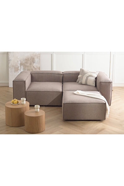 ERİZA Relax Soft 3 Modül (açık kahve) keten 40 (2 köşe, 1 puf)