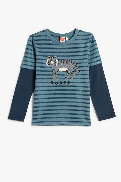 Koton Women Men Baby Tiger Applique Detailed Crew Neck Long Sleeve T-Shirt 4WMB10203TK