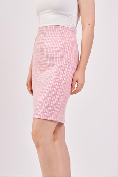 Volanlı Pink Tweed Pencil Skirt