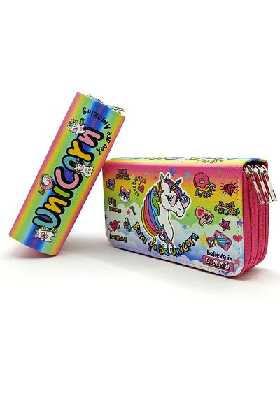Limmy Cool Glasses Unicorn Kawai Organizer Θήκη μολυβιών Θήκη μολυβιών με τρία διαμερίσματα - ροζ