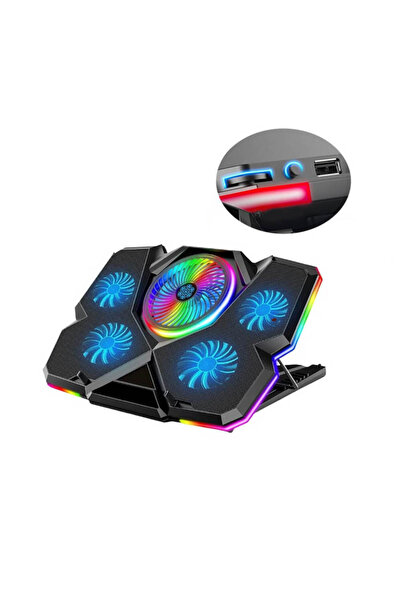 Koodmax Oyuncu Notebook Soğutucu Mavi Led Telefon Tutucu, 5 Fan RGB Işık Yüks...
