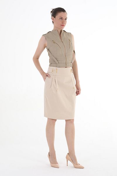 Balizza BLZ-STONE EMBROIDERED STRINGED BELTED PLEATED KNEE BOTTOM SKIRT