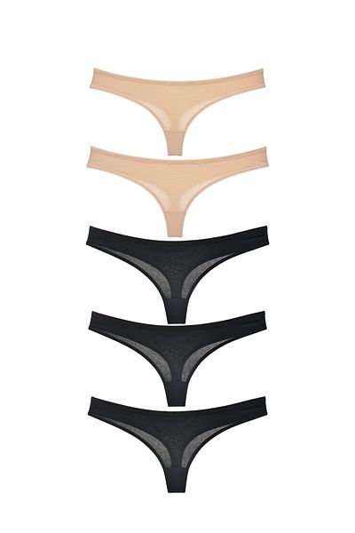 yokyokcollection Gecko Women's - Elastic String Thong Panties 5 Pieces