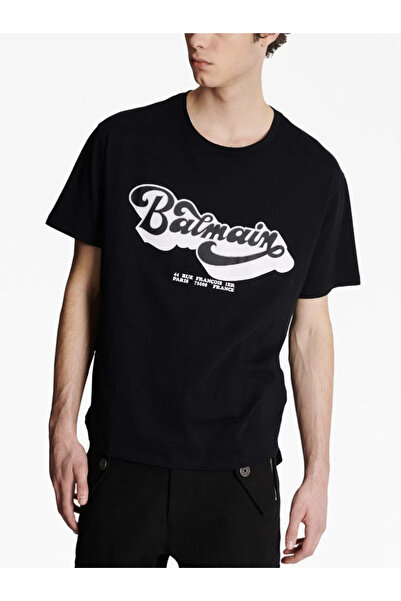 BrandsBoutique تيشيرت أسود فضفاض بشعار Balmain 70's