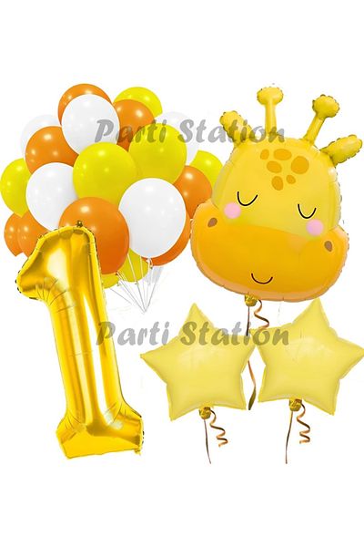 Parti Station Cute Giraffe Concept 1 Year Old Balloon Set Safari Theme Giraffe Party Birthday Balloon Set