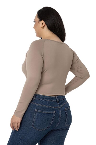 DISENTIS MODEST Μακρυμάνικη μπλούζα μινκ από βισκόζη, μπροστινό τούνελ, σε μεγάλο μέγεθος