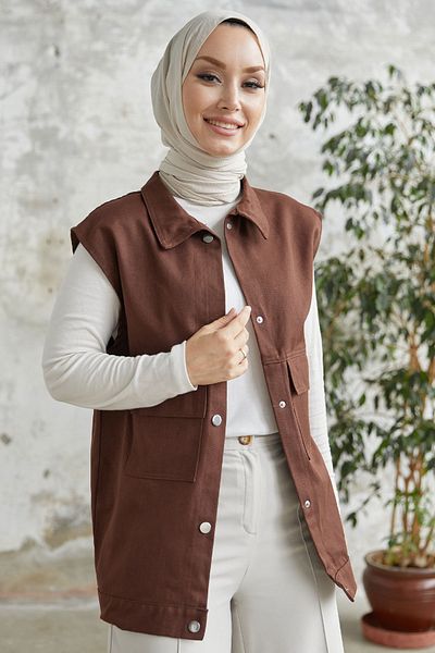 InStyle Gabardine Vest with Flap Pocket - Bitter Brown