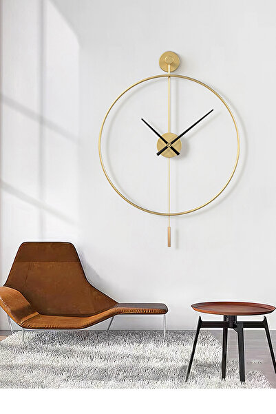 AGA KONSEPT Tiktok Xxl 90 Cm Gold, Modern Dekoratif Sarkaçlı Metal Duvar Saati