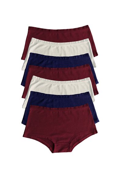 Malabadi Slip de damă roșu claret, ecru, bleumarin, pachet de 7 chiloți modal fără urme, cu boruri largi 7m1906