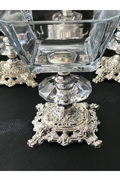 Santara Avangard Cast Footed 6 Pieces Silver Cornered Square Salad Magnolia Pudding Bowl Presentation Bowl