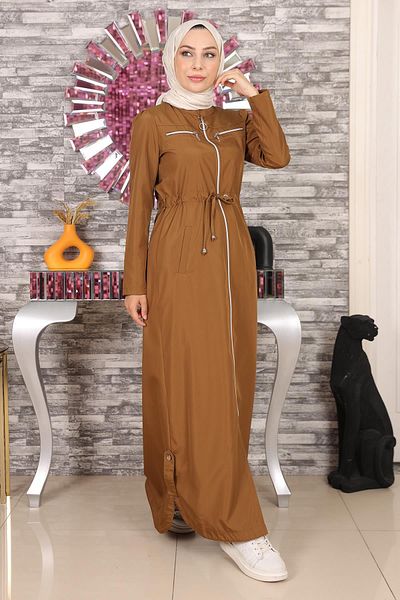 Modamihram Zippered Abaya Tan 10012