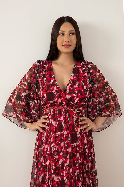PULLIMM Rochie din șifon cu mâneci evazate cu guler dublu NY4000