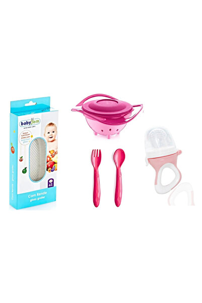 Babyjem Cam Rende + Dökülmeyen Tabak + Mama Kaşık Çatal Takımı + Silikon Uçlu...