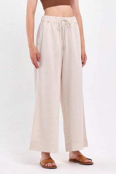 FİHA /4952 Women's - Beige Linen Wide Leg Trousers