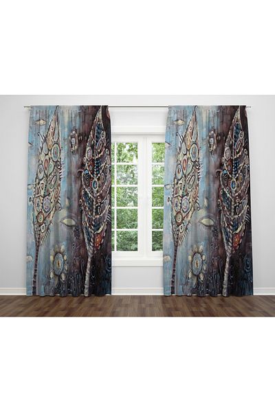 ALBANHOME Alban Home Flower Pattern Digital Printing Double Wing Background Curtain