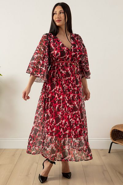 PULLIMM Rochie din șifon cu mâneci evazate cu guler dublu NY4000