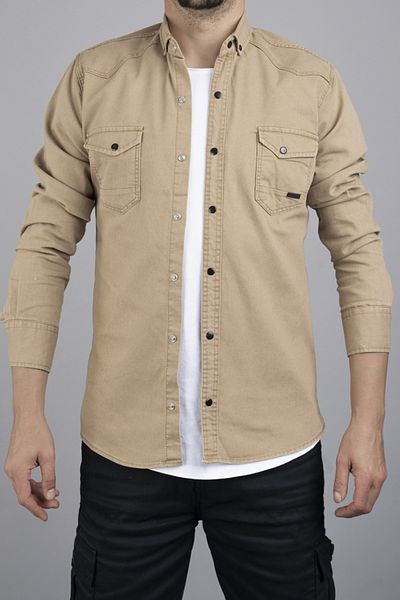 bombe Ανδρικό τζιν μπλουζάκι Slim Fit Μπεζ