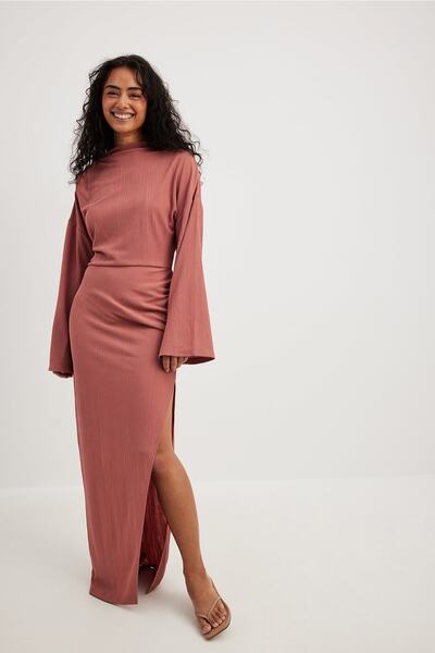 Damen Raffiniertes Maxikleid - Drapiertes Wickeldesign mit 3/4-Ärmeln