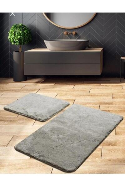 AKSU HALI PELUŞ GRİ BANYO PASPAS TAKIMI 2'Lİ KÜÇÜK BOY (80X50) (40X50) YIKANA...