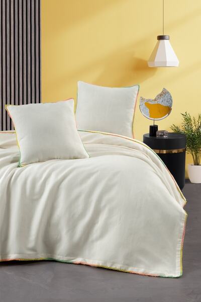 Silkarea Çift Kişilik Pike Takımı Ponpon Pique %50 Pamuk %50 Keten, 240x260 c...