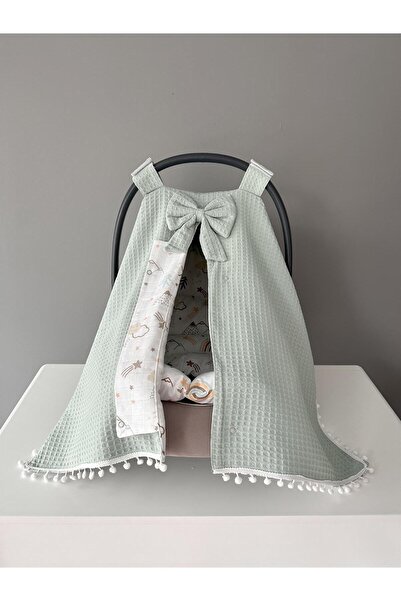 Jaju Baby Çok Amaçlı Pamuk Yeşil Pike Kumaş Puset Örtüsü ve Minderi Set