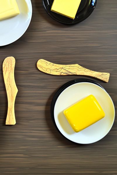 MaisonArt Olive Wood Butter Knife Set | 2 Handmade Wooden Butter Spreaders