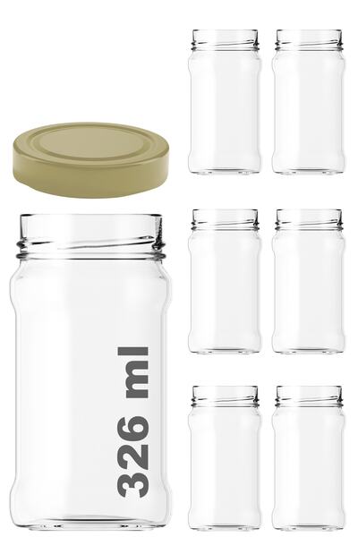 Afracam 326 ml Cam Kavanoz 326 cc Bal Kavanozu Derin Metal Gold Kapaklı 6 Adet