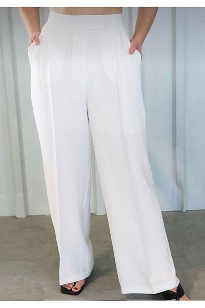 Laluvia Weiße Hose mit weitem Bein und detaillierter Taille