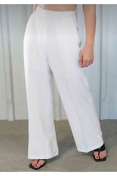 Laluvia Weiße Hose mit weitem Bein und detaillierter Taille