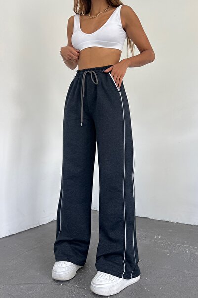 Sun Victoria بنطال رياضي نسائي ذو ساق واسعة وخيطين من أنثراسايت بخصر مطاطي