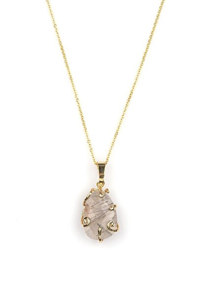 Alibaba Doğaltaş قلادة من حجر الكوارتز الطبيعي باللون الذهبي