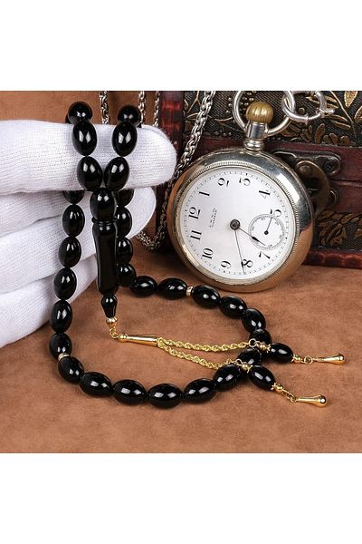 TESBİHCİBABA Gold Design Calipered Erzurum Oltu Stone Rosary