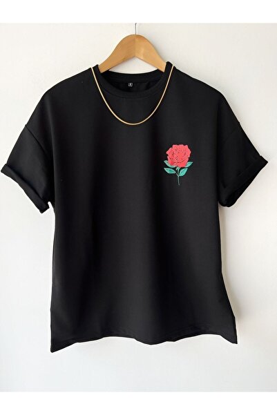 Advantage Tricou oversize unisex cu mânecă scurtă cu imprimeu trandafir