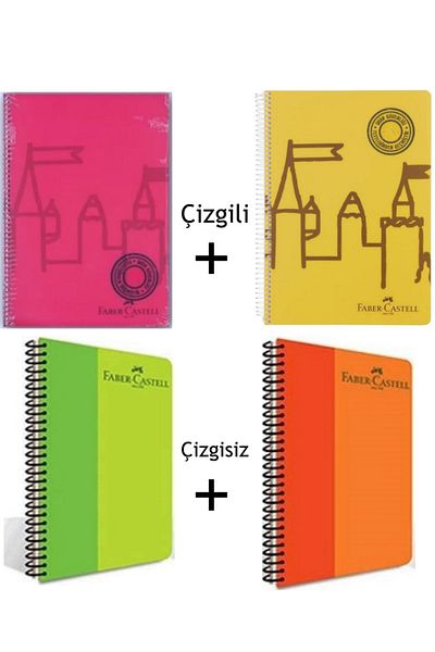 Faber Castell 4 قطع غلاف بلاستيكي حلزوني PP دفتر A4 2 مسطر 80 ورقة + 2 غير مسطر 60 ورقة