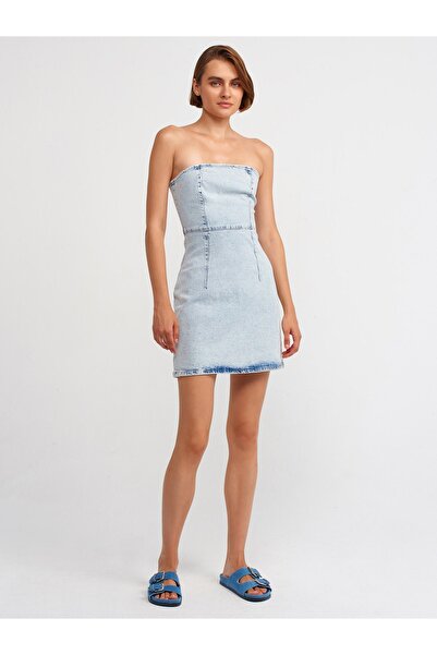 Dilvin 90527 Μίνι Τζιν Φόρεμα Snow Wash-Μπλε