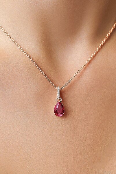 Genel Markalar Ruby Mistik Topaz Taşlı 14 K Rose Altın Kaplama Kadın Kolye