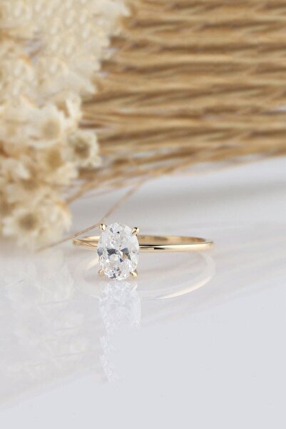 Sahira Jewelry Oval Dişli Model Beyaz Zirkon Taşlı 14 K Rose Altın Kaplama Ay...