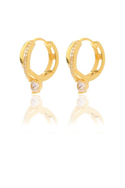 Şimal Silver 925 Ayar Gümüş Gold Tektaş Örgü Model Küpe