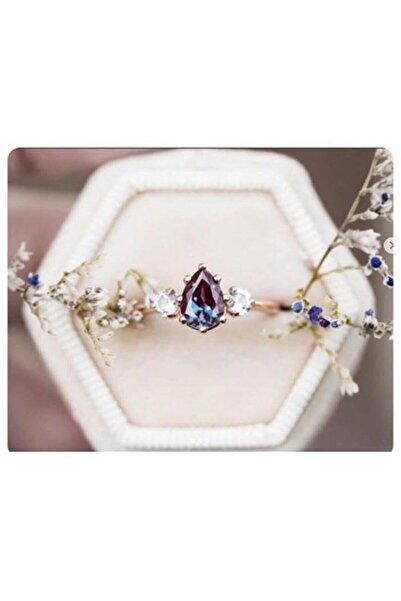 MELODİ GÜMÜŞ Kadın Mistik Topaz Taşlı 14k Pembe Altın Kaplama Yüzük