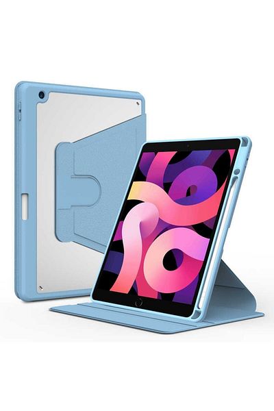 Dolia Apple Ipad 10.2 2021 (الجيل التاسع) متوافق مع حامل قابل للدوران وجزء خلفي شفاف من جلد البولي يوريثان يدور 360 درجة
