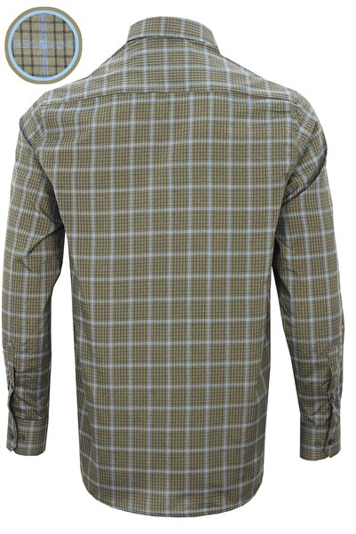 Varetta Men's Green Checked Collar Buttoned Pocket Long Sleeve Shirt